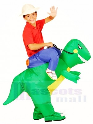 Grüner Dinosaurier Tragen Sie mich auf T-Rex Aufblasbare Fahrt Halloween Weihnachten Kostüme für Kinder