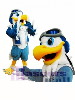 Blau und Weiß Eagle Ace Maskottchen Kostüm Pilot Vogel Hawk Maskottchen Kostüm Tier