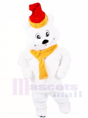 Rot Hut Polar Bär mit Gelb Schal Maskottchen Kostüme Tier Weihnachten