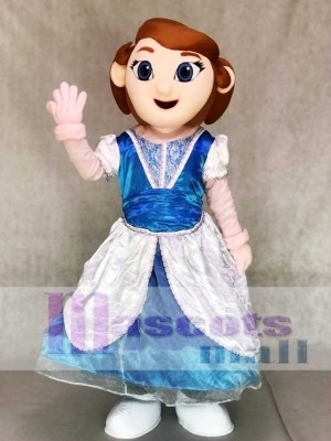 Prinzessin Maskottchen Kostüme in blau und weiß Kleid