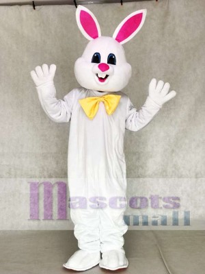 Weißes Häschen Ostern Kaninchen mit gelbem Bogen Maskottchen kostümiert Tier