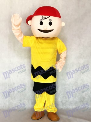 Gelbes T-Shirt Junge mit roter Hut Charlie Brown aus Snoopy Maskottchen Kostüm