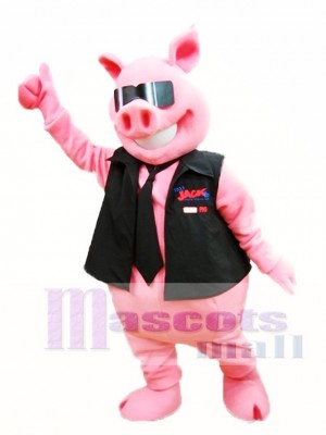 Cute Rosa Schwein mit Weste und Krawatte Maskottchen Kostüm Piggy Maskottchen Kostüme Tier 