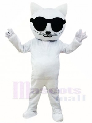 Weiße Katze mit Sonnenbrille Maskottchen Kostüm Karikatur