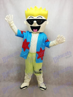 Coole Sonnenbrille Junge Maskottchen Kostüm im blauen Hemd