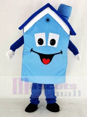 Realistisch Blau Haus Maskottchen Kostüm Schule