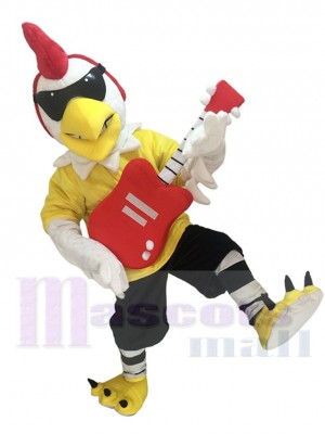 Hahn mit Gitarre Rockin Huhn Maskottchen Kostüm Maskottchen Kostüm