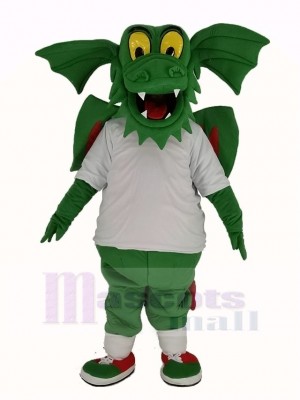 Dunkel Grün Drachen mit Weiß T-Shirt Maskottchen Kostüm