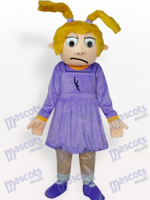 Lila trauriger Mädchen Cartoon Maskottchen Kostüm für Erwachsene