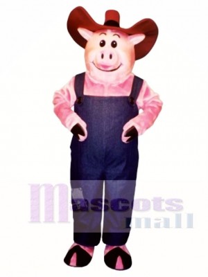 Farmer Hog mit Overalls & Hut Maskottchen Kostüm Tier