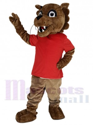 Braun Puma im rot T-Shirt Maskottchen Kostüm Tier