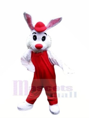 Schön Weiß Hase mit rot Passen Maskottchen Kostüme Billig