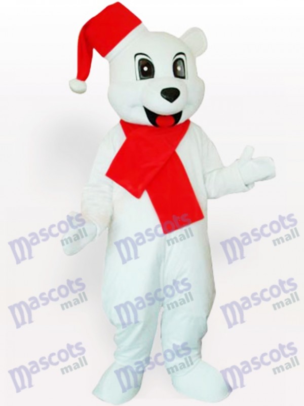 Weißer Bär mit Weihnachtsmütze Maskottchen Kostüm