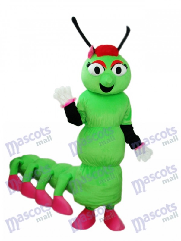 Grüner Wurm mit langen Schwanz Maskottchen Erwachsenen Kostüm Insekt