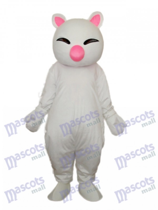 Big Pink Nose White Cat Mascot Adult Costume
