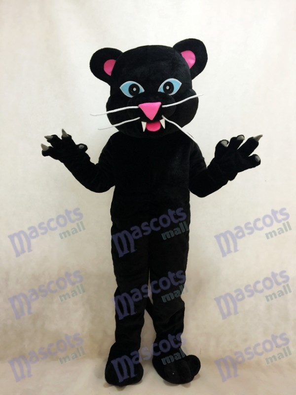 Schwarz Panther Maskottchen Kostüm mit blauen Augen