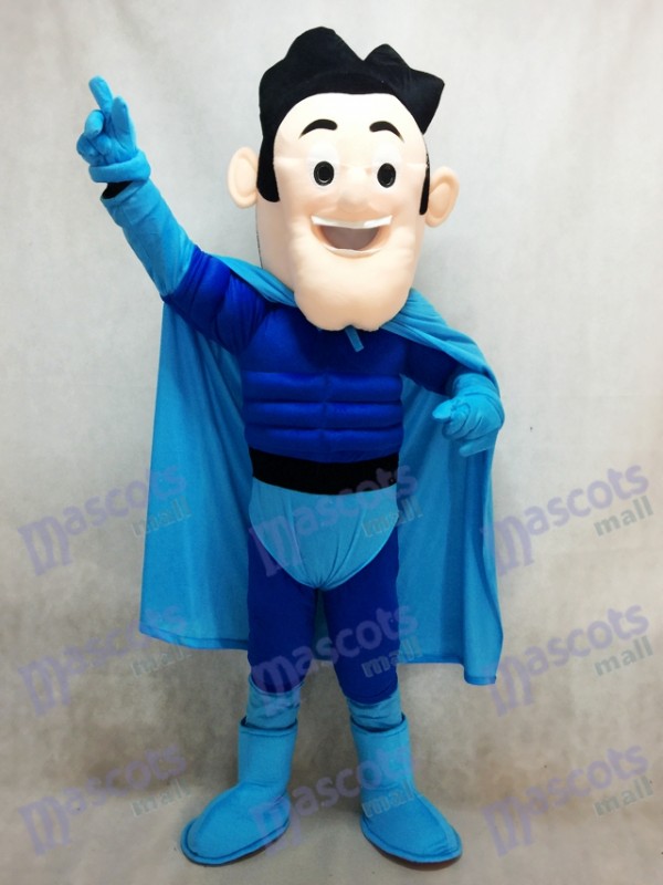Superheld mit blauem Umhang Maskottchen Kostüm