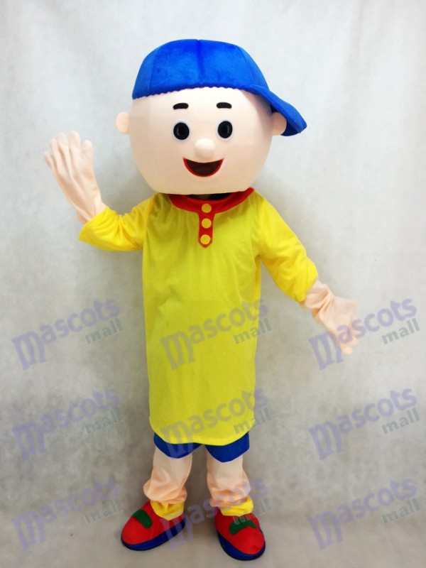 Caillou Maskottchen Kostüm Junge mit blauem Hut Karikatur